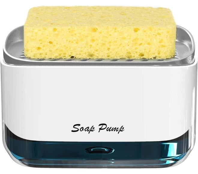 MOMENT Soap Pump Dispenser And Sponge Holder, 12 Ounces / 350Ml Dish Soap Dispenser For Kitchen, White - Image 1