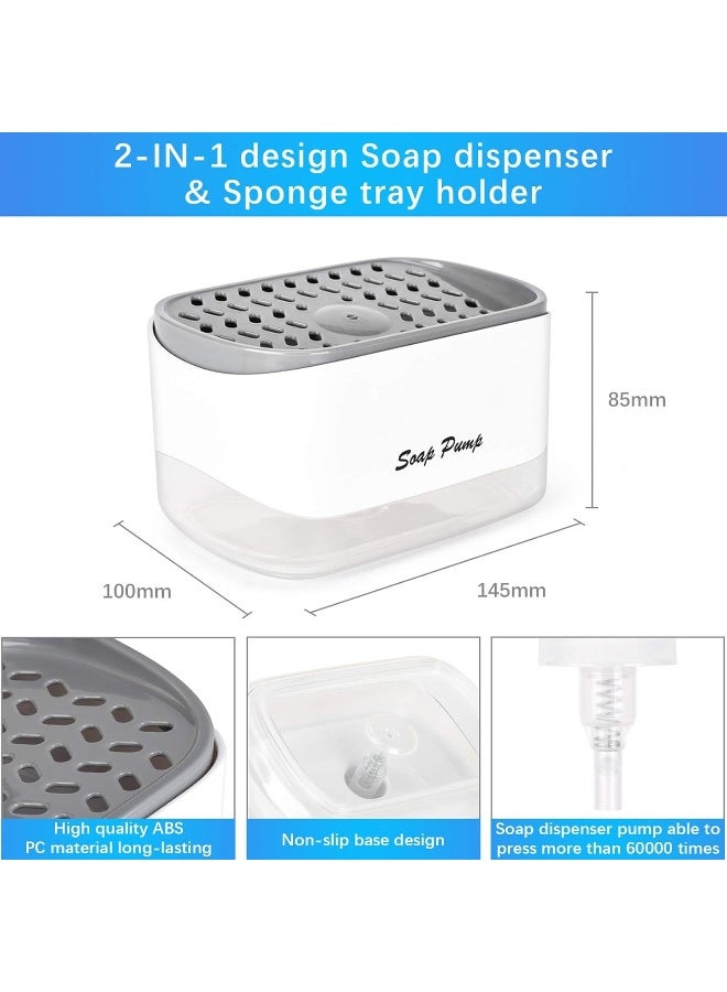 MOMENT Soap Pump Dispenser And Sponge Holder, 12 Ounces / 350Ml Dish Soap Dispenser For Kitchen, White  - Image 2