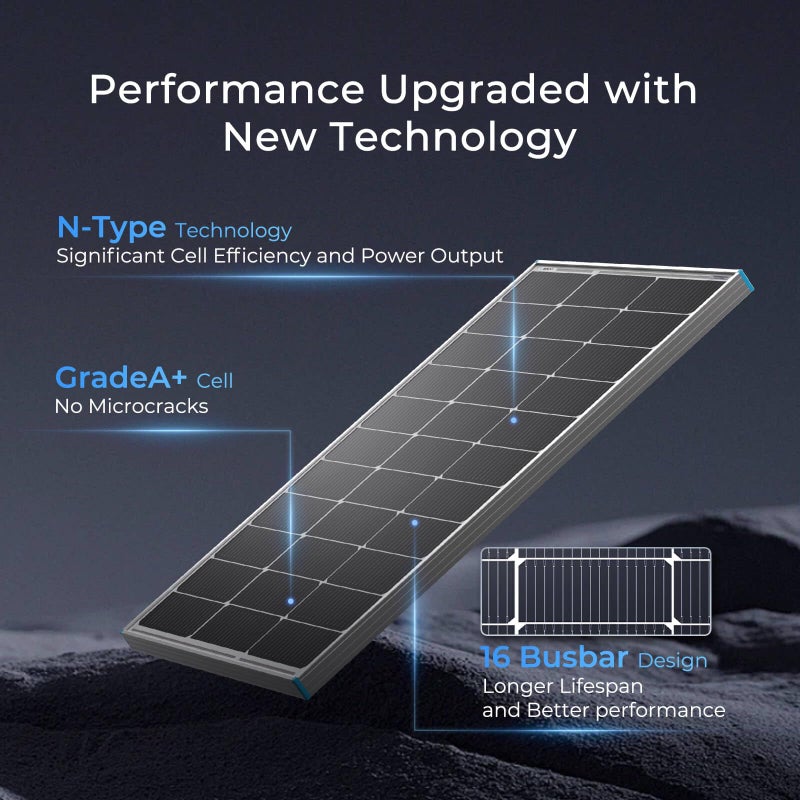 Renogy 100W Solar Panel N-Type, 12V 100 Watt Solar Panel 16BB 25% High-Efficiency, N-Type Solar Panels for RV Marine Boat Trailer Camper Rooftop Farm and Other Off-Grid System - Image 4