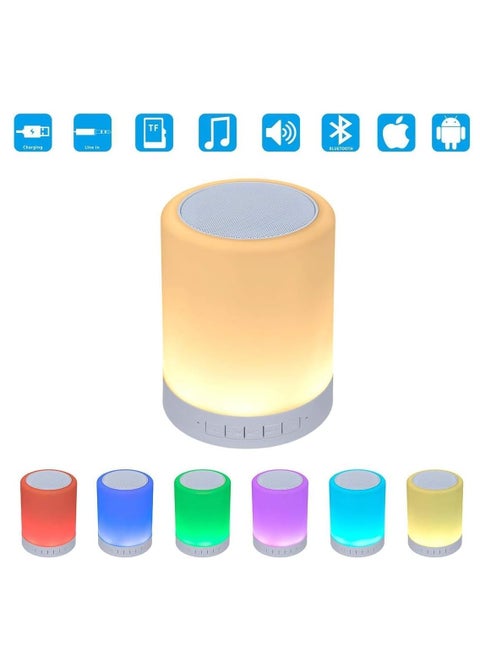 CL-671 Lamp Touch Control with Bluetooth Speaker -  7 Colors Switch Modes 3 Levels of Brightness  - Lamp for Bedroom - Portable Wireless Speaker -White
