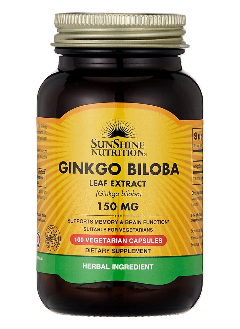Ginkgo Biloba Leaf Extract 150 Mg Dietary Supplement Herbal Ingredient Supports Memory And Brain Function Suitable For Vegetarians 100 Capsules
