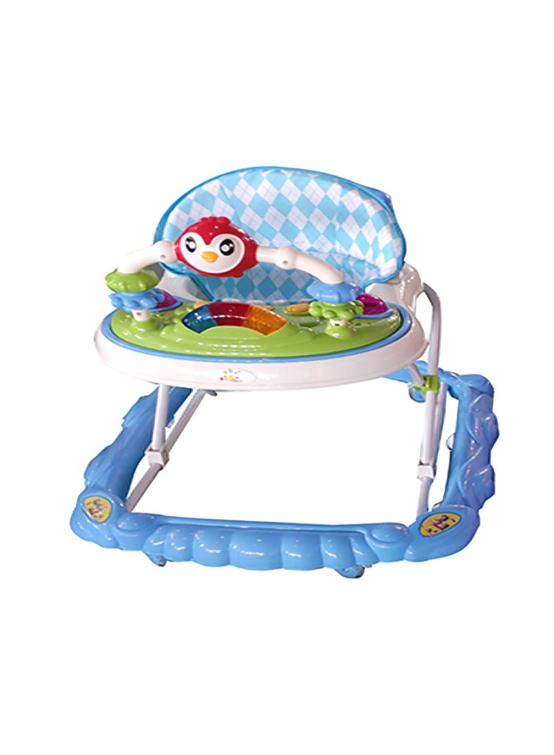 رالي مشّاية أطفال متعددة الوظائف بلون أزرق مع ألعاب موسيقية ترفيهية – تعليم المشي – مقعد مريح وقابل للتعديل بارتفاعات مختلفة، تصميم آمن بعجلات مرنة لتعلم المشي بسهولة ومتعة - Image 5