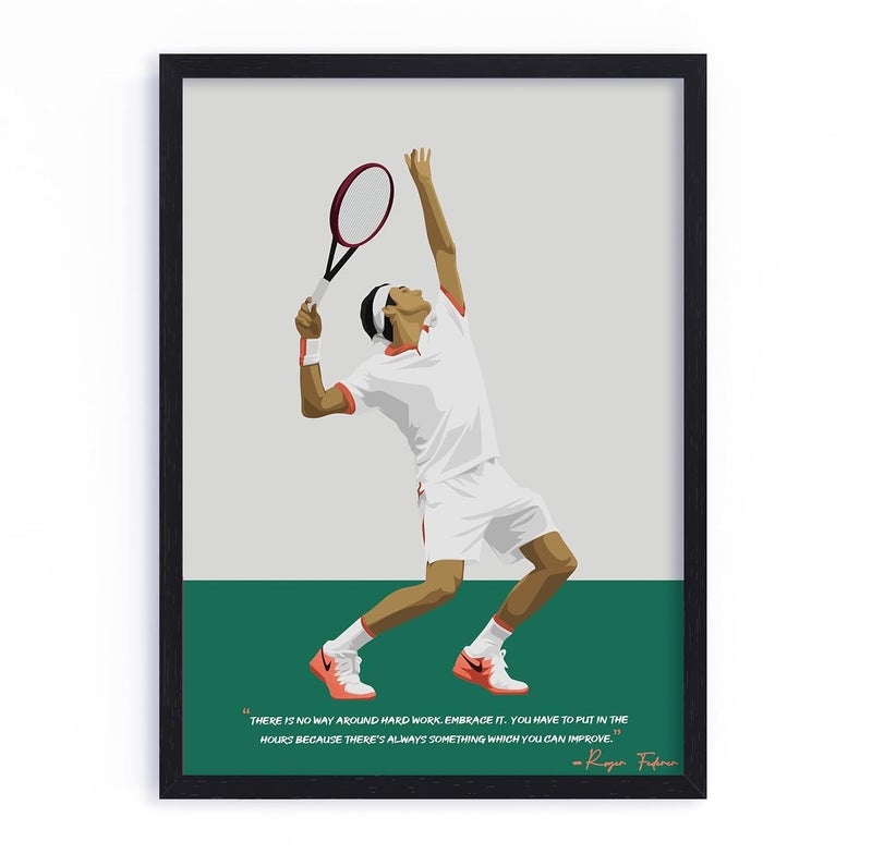 QUOTE - UNQUOTE ART QUOTE UNQUOTE ART Roger Federer Framed Poster Tennis Frames 13x17 inches Black Frame - Image 1