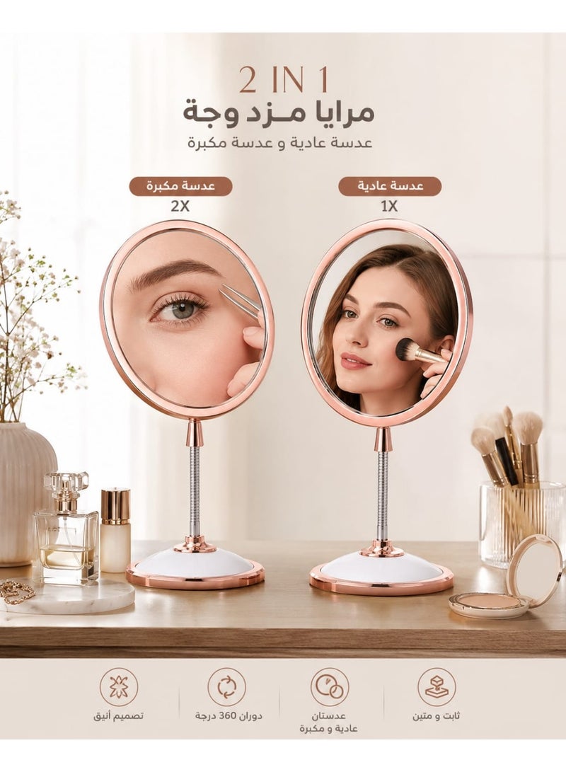 2-in-1 Double Sided Makeup Mirror - 1X & 5X Magnification - 360° Reversible Design with Stable Base - Perfect for Eyeliner, Brows & Skincare. - Image 2