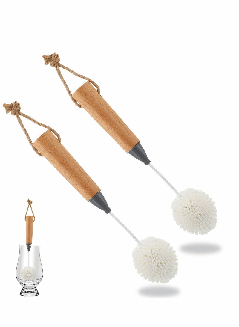 Glass Cleaning Brush Flute and Stemware Non Scratch Foam with Wooden Handles for Champagne Flutes Glassware Drinking Cleaner Tool (Dark Color, 2PCS)  - Image 1