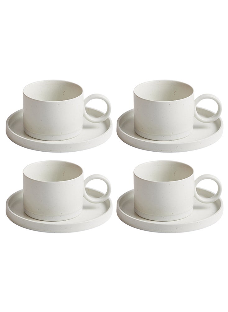 Perfii Set of 4 Elegant Cup and Saucer Set with Round Handle for Efficient Storage, Premium Minimalist Design for a Complete Beverage Experience  - Image 1