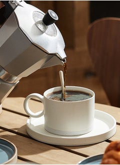 Perfii Set of 4 Elegant Cup and Saucer Set with Round Handle for Efficient Storage, Premium Minimalist Design for a Complete Beverage Experience  - Image 2