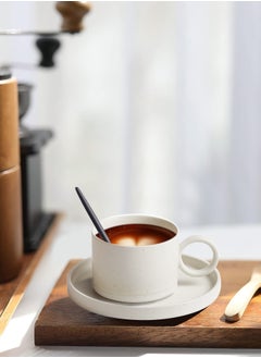 Perfii Set of 4 Elegant Cup and Saucer Set with Round Handle for Efficient Storage, Premium Minimalist Design for a Complete Beverage Experience  - Image 5