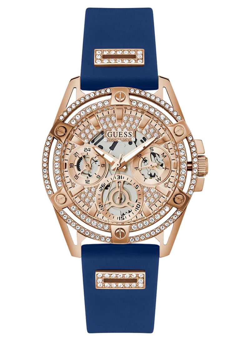 GUESS Women’s Blue Rose Gold Tone Multi-Function Silicone Watch GW0536L5 - 40mm - Image 1