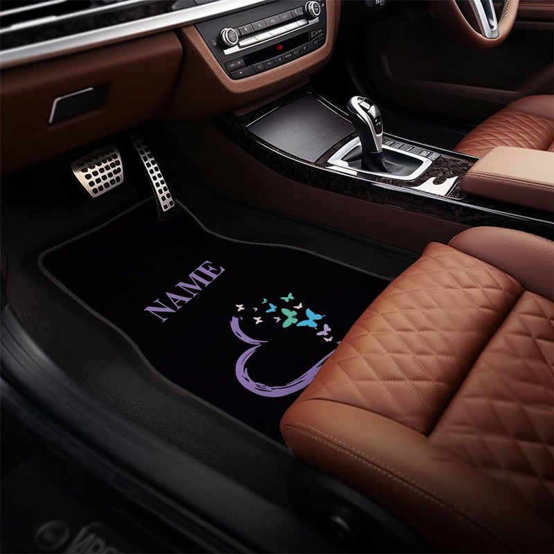 4pcs Customizable Name Car Floor Mats With Purple Heart And Butterfly Pattern Easy To Clean Car Interior Accessory For Sedans Trucks And Suvs All Seasons Birthday Gift Or Decoration - Image 4