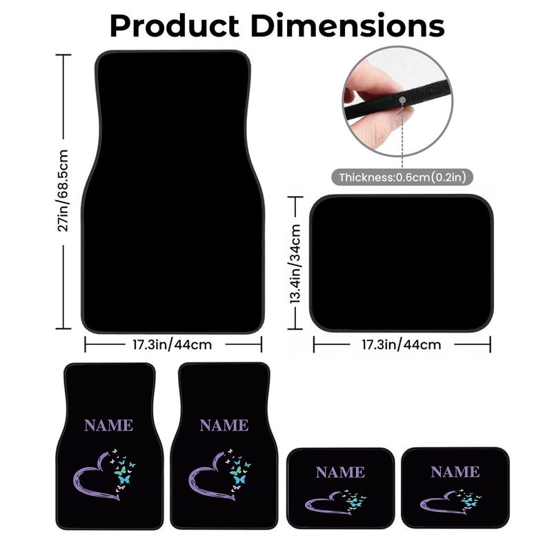 4pcs Customizable Name Car Floor Mats With Purple Heart And Butterfly Pattern Easy To Clean Car Interior Accessory For Sedans Trucks And Suvs All Seasons Birthday Gift Or Decoration - Image 3