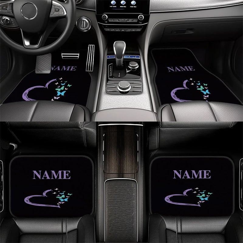 4pcs Customizable Name Car Floor Mats With Purple Heart And Butterfly Pattern Easy To Clean Car Interior Accessory For Sedans Trucks And Suvs All Seasons Birthday Gift Or Decoration - Image 2