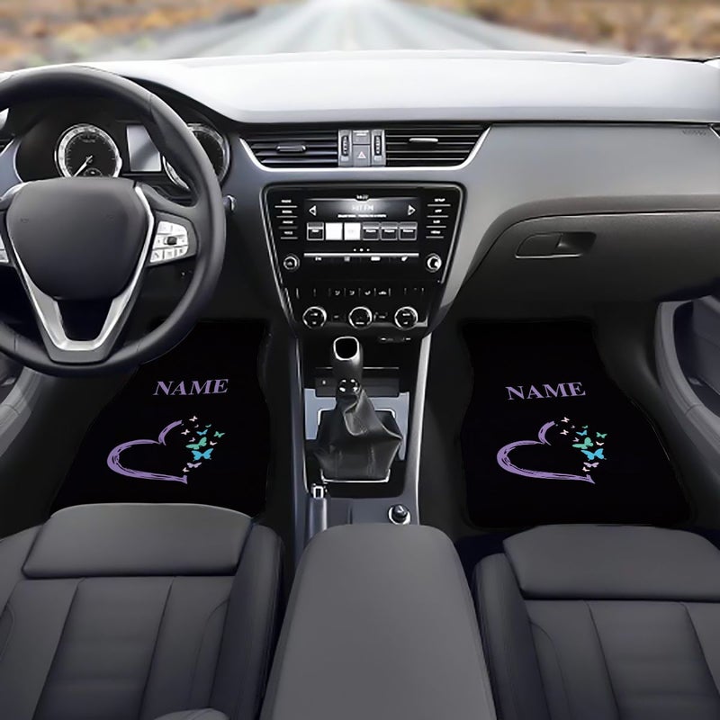 4pcs Customizable Name Car Floor Mats With Purple Heart And Butterfly Pattern Easy To Clean Car Interior Accessory For Sedans Trucks And Suvs All Seasons Birthday Gift Or Decoration - Image 5