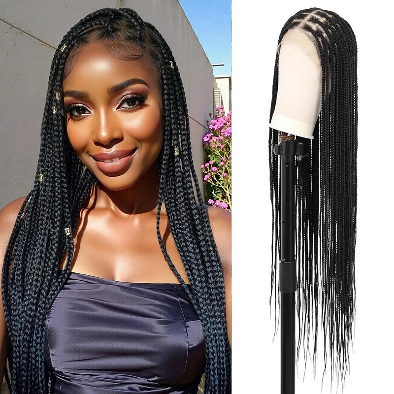 Kalyss Knotless Braided Wigs for Woman 13x8 HD Lace Front Braided Wigs with Baby Hair Box Braid Wig Lace Front Wigs Black Premium Synthetic Braid Wig 36