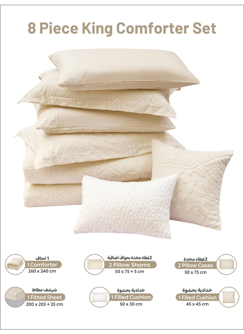 Donetella Premium King Size Comforter Set 8-Pcs, Elegant Jacquard Bedding Set with 350 GSM Poly Silk Fill, Soft & Luxurious All Season Bed Set  - Image 4