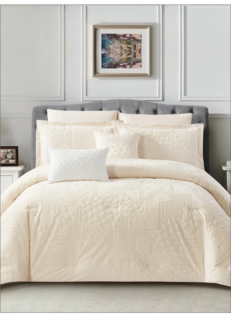 دوناتيلا Premium King Size Comforter Set 8-Pcs, Elegant Jacquard Bedding Set with 350 GSM Poly Silk Fill, Soft & Luxurious All Season Bed Set