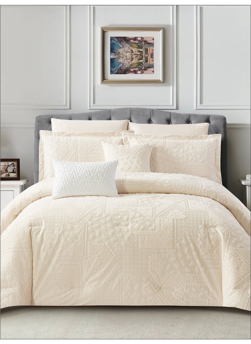 Donetella Premium King Size Comforter Set 8-Pcs, Elegant Jacquard Bedding Set with 350 GSM Poly Silk Fill, Soft & Luxurious All Season Bed Set  - Image 2