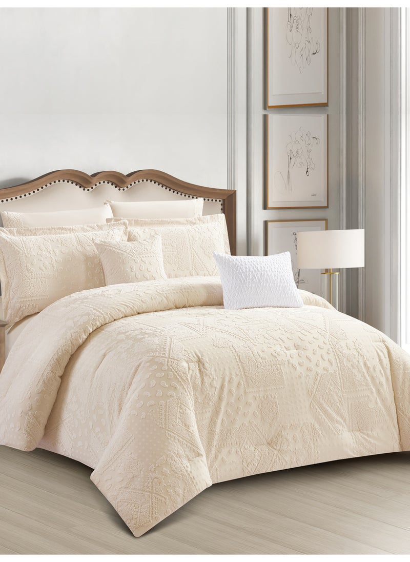 Donetella Premium King Size Comforter Set 8-Pcs, Elegant Jacquard Bedding Set with 350 GSM Poly Silk Fill, Soft & Luxurious All Season Bed Set  - Image 1