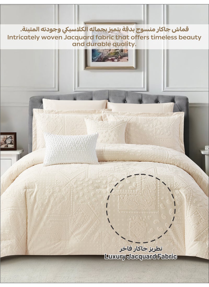 Donetella Premium King Size Comforter Set 8-Pcs, Elegant Jacquard Bedding Set with 350 GSM Poly Silk Fill, Soft & Luxurious All Season Bed Set  - Image 5