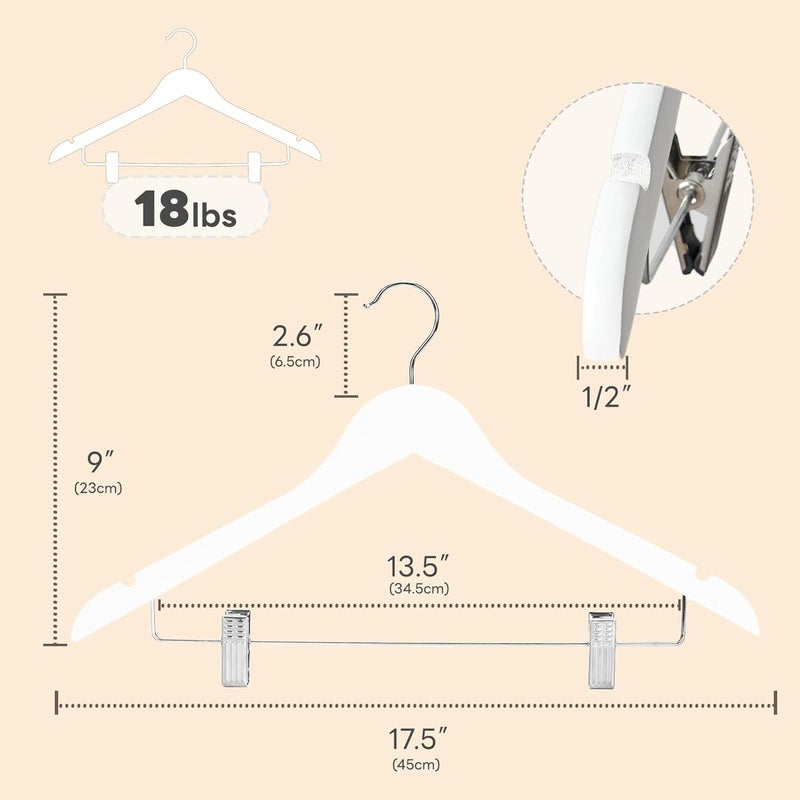 HOUSE DAY Wooden Hangers with Clips 24 Pack - Heavy Duty White Wood Hangers for Pants, Skirts, and Coats - Image 3