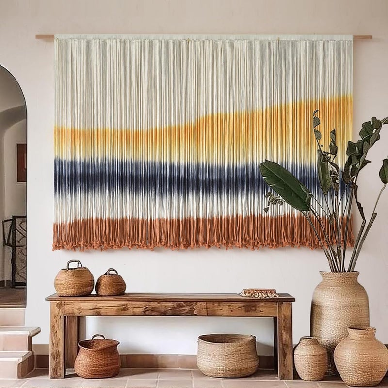 Flber Macrame Wall Hanging Extra Large Dip-Dyed Coastal Tapestry Boho Wall Decor for Living Room Bedroom Above Couch 57" W x 35" L - Image 2