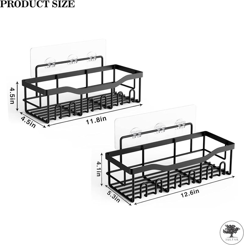 sulfar Bathroom Rack For Shampoo Organizer With Shelf Adhesive Bathroom Shelf Rack Self Adhesive Wall Storage Organizer For Kitchen And Bathroom (Black) Pack of 2 - Image 2