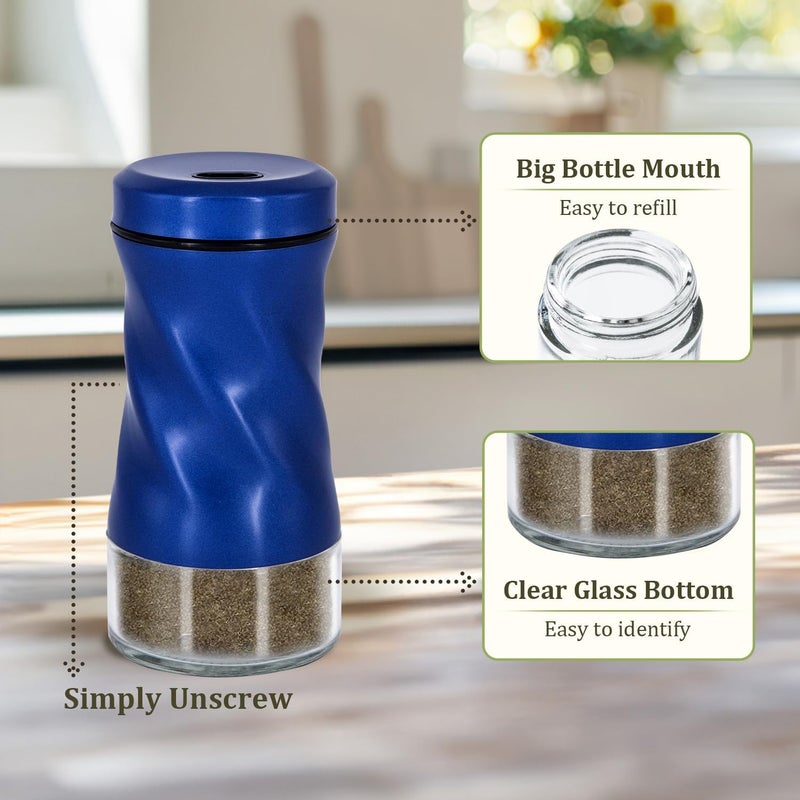 Neodaco Blue Salt and Pepper Shakers, Table Counter Stuff, Glass Shaker with Stainless Steel Lids for Home, Restaurants, and Weddings, Ideal for Himalayan, Black Pepper, Kosher, and Sea Salts - Image 4