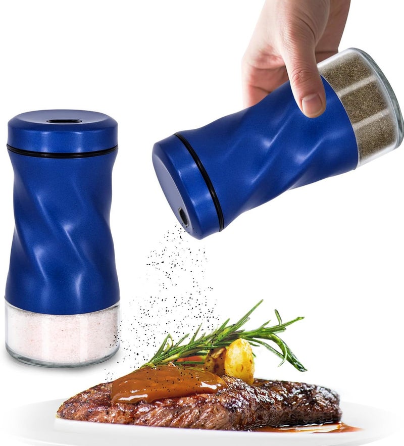 Neodaco Blue Salt and Pepper Shakers, Table Counter Stuff, Glass Shaker with Stainless Steel Lids for Home, Restaurants, and Weddings, Ideal for Himalayan, Black Pepper, Kosher, and Sea Salts - Image 1