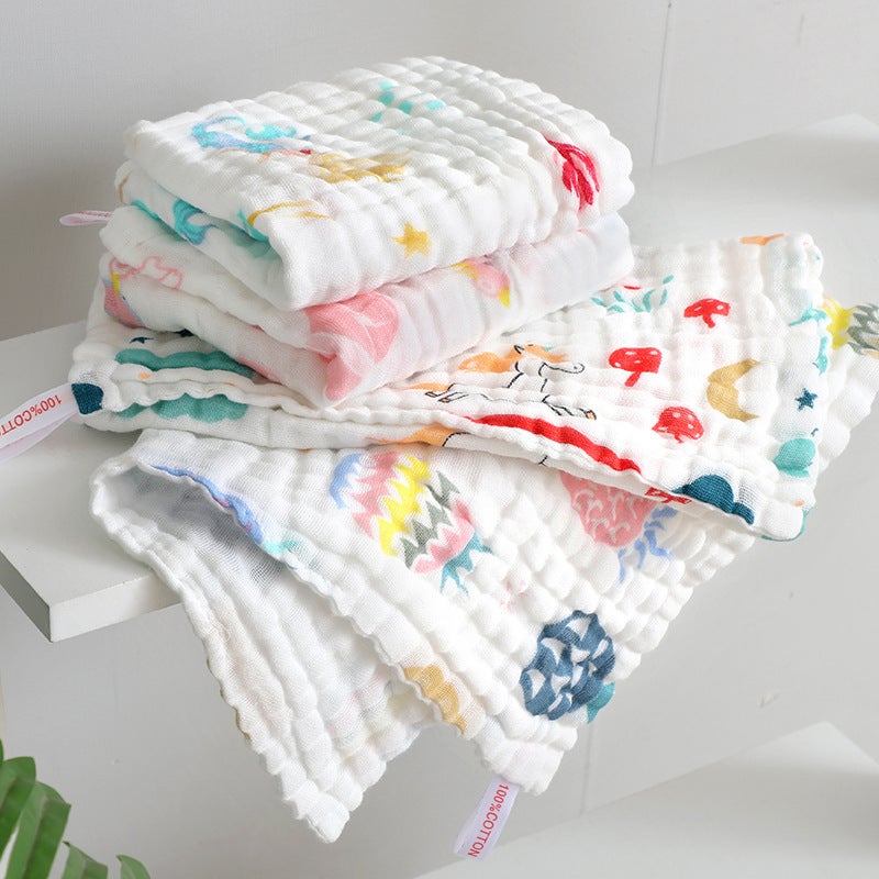 منشفة مربعة من قطن الجاز عالية الكثافة بست طبقات للأطفال نوع أ مطبوعة منشفة أطفال منشفة لعاب قطنية نقية - Image 1