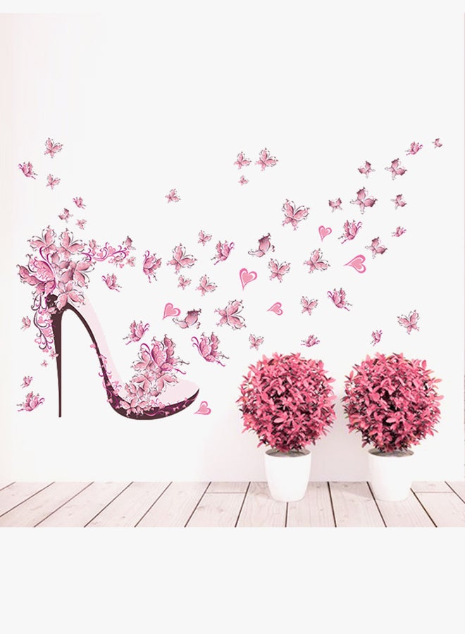 هوميان ملصق جداري على شكل حذاء بكعب عالي محاط بالفراشات من بولي فينيل الكلوريد وردي 45x60Ø³Ù†ØªÙŠÙ…ØªØ± - Image 2