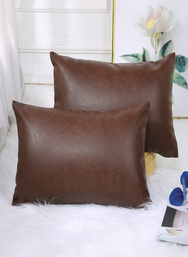 PANOD Set of 2 Faux Leather Throw Pillow Covers 12 x 20 Dark Brown,Modern Luxury Boho Decorative Lumbar Pillow Covers Cushion Cases for Farmhouse Sofa Couch Livingroom Bed - Image 1