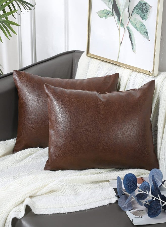 PANOD Set of 2 Faux Leather Throw Pillow Covers 12 x 20 Dark Brown,Modern Luxury Boho Decorative Lumbar Pillow Covers Cushion Cases for Farmhouse Sofa Couch Livingroom Bed - Image 2