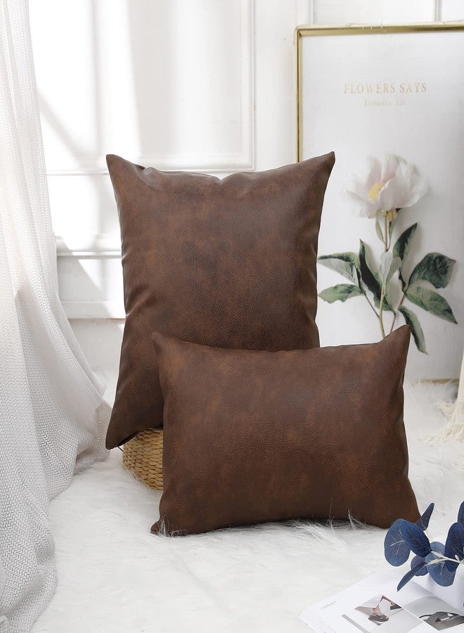 PANOD Set of 2 Faux Leather Throw Pillow Covers 12 x 20 Dark Brown,Modern Luxury Boho Decorative Lumbar Pillow Covers Cushion Cases for Farmhouse Sofa Couch Livingroom Bed - Image 3