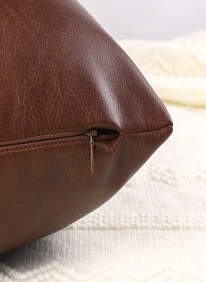 PANOD Set of 2 Faux Leather Throw Pillow Covers 12 x 20 Dark Brown,Modern Luxury Boho Decorative Lumbar Pillow Covers Cushion Cases for Farmhouse Sofa Couch Livingroom Bed - Image 5