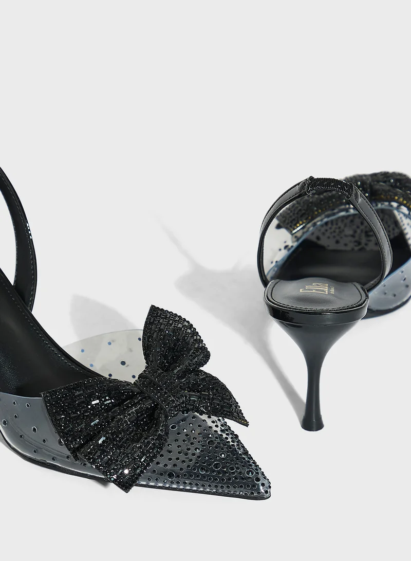Ella Limited Edition Diamante Bow Pointy Backstrap Pump