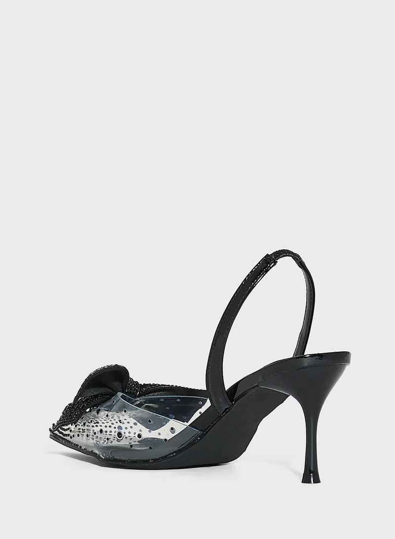 Ella Limited Edition Diamante Bow Pointy Backstrap Pump