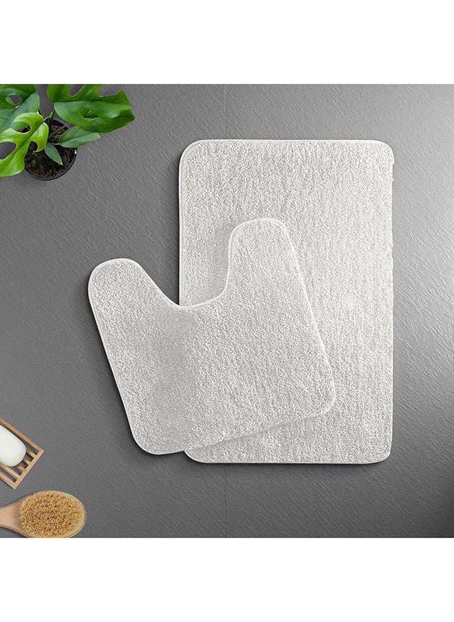 Home Pro حصيرة حمام هوم برو مع سجادة مرحاض على شكل U (طقم من 2 قطعة) حصيرة حمام غير قابلة للانزلاق ناعمة من الفليس عالية الامتصاص مايكروفايبر سجادة حمام مثالية للحمام والمرحاض (أبيض)  - Image 2