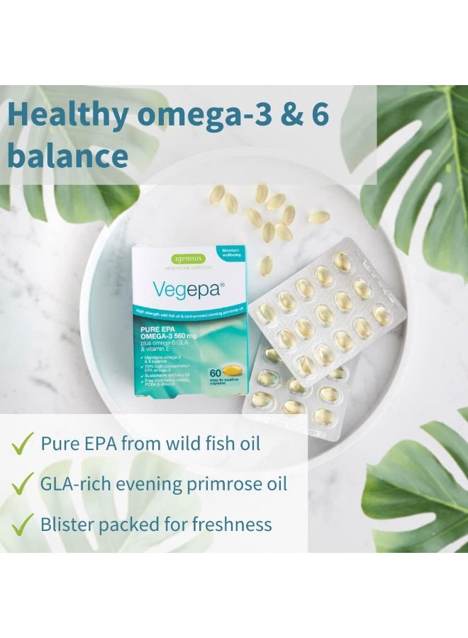 Igennus Vegepa Omega-3-6 Essential Fatty Acids, Wild Fish Oil & Evening Primrose Oil, 560mg EPA Omega-3 per serving, 60 Capsules - Image 2