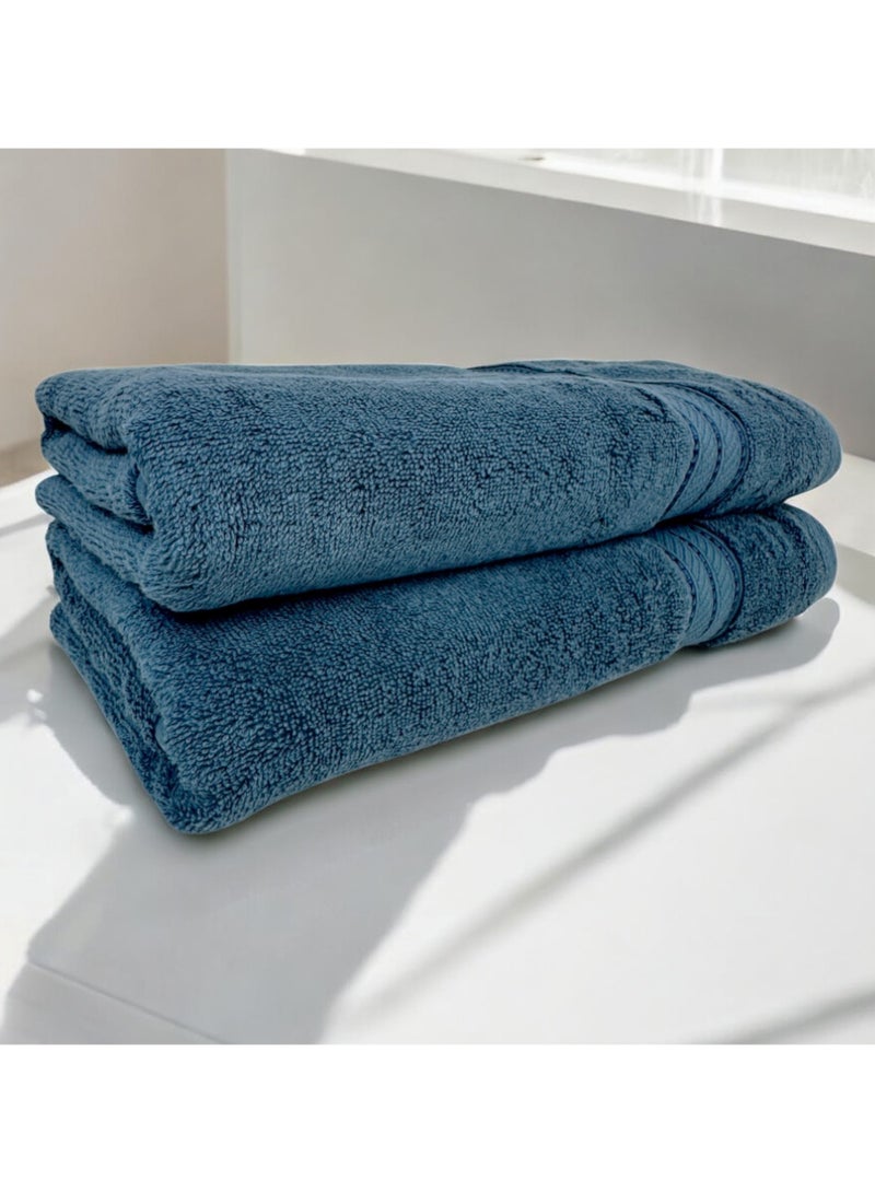 كاسينو Kassino Premium Bath Towels Set - (2 Pack, 70x140 cm), 580 GSM Bath Towel,100% Combed Cotton, Soft & Quick-Dry Towels for Bathroom, Highly Absorbent, Double Stitched Hotel Quality Towels | China Blue - Image 2