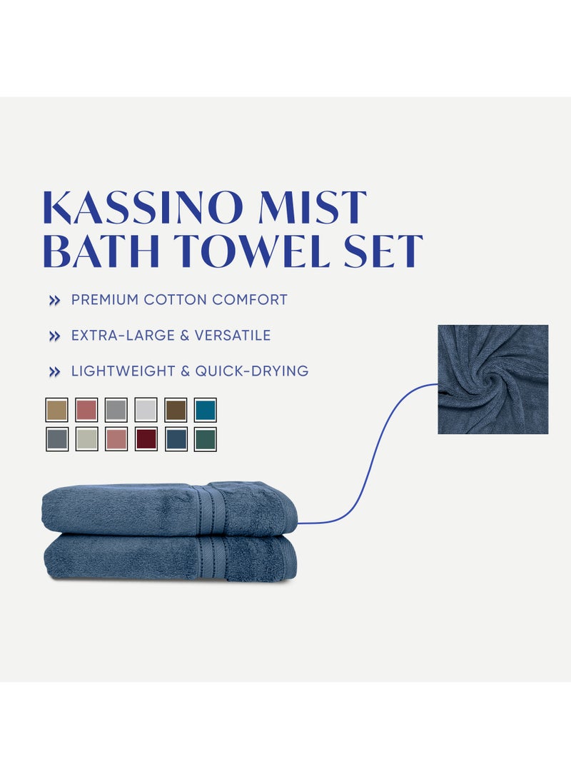 كاسينو Kassino Premium Bath Towels Set - (2 Pack, 70x140 cm), 580 GSM Bath Towel,100% Combed Cotton, Soft & Quick-Dry Towels for Bathroom, Highly Absorbent, Double Stitched Hotel Quality Towels | China Blue - Image 3