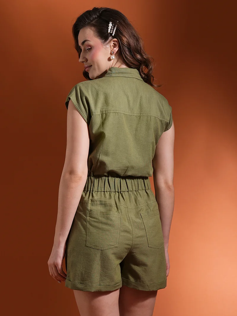 globus  Women Shirt Collar Big Button Closure Playsuit for Women | Best Price UAE