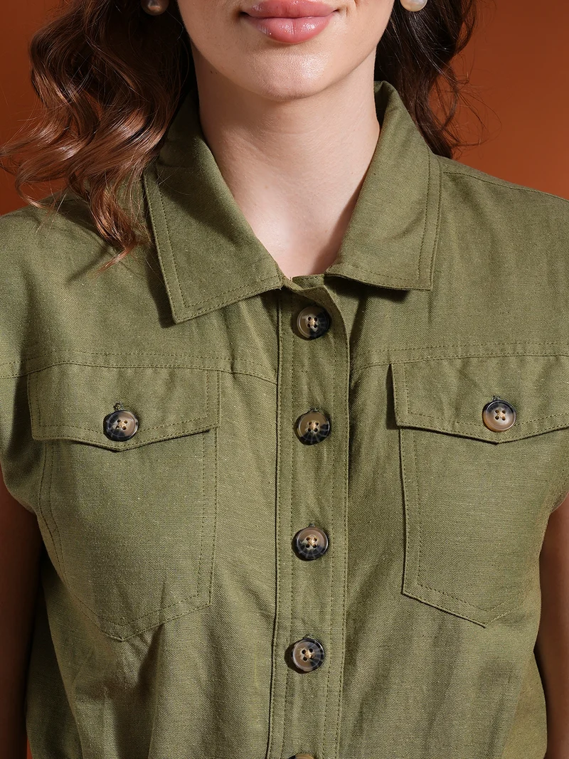 globus  Women Shirt Collar Big Button Closure Playsuit for Women | Best Price UAE