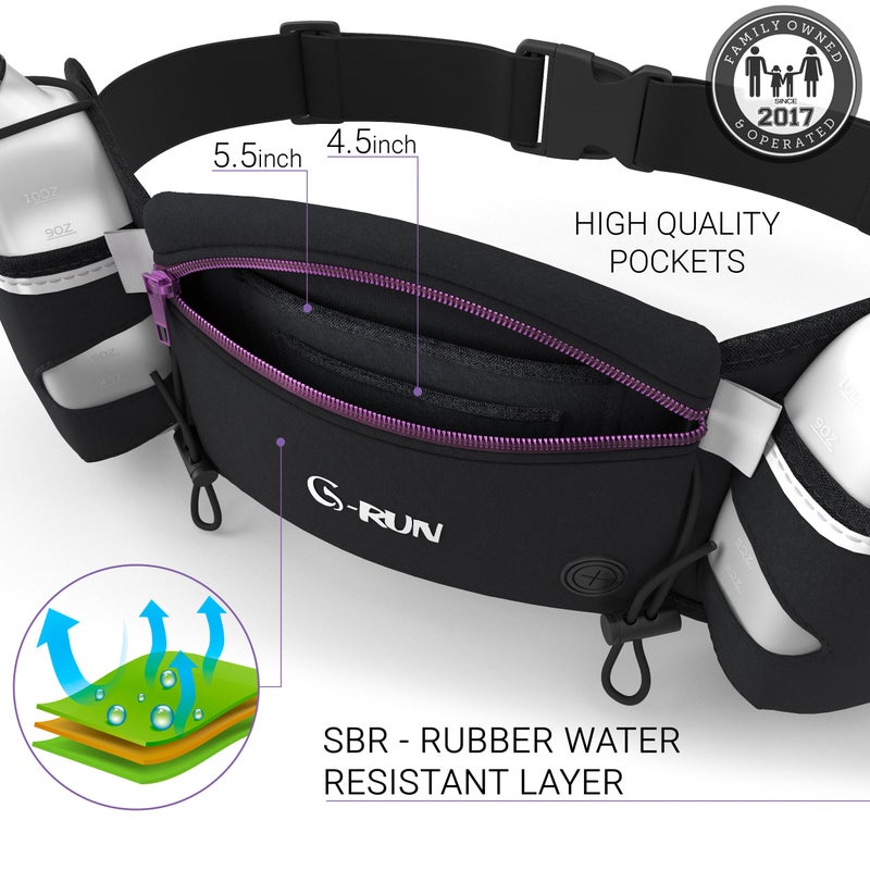 Q-RUN Hydration Running Belt with 2 x 10oz Water Bottles, No Bounce Adjustable Waist Belt for Men & Women, Marathon Running Gear - Image 5