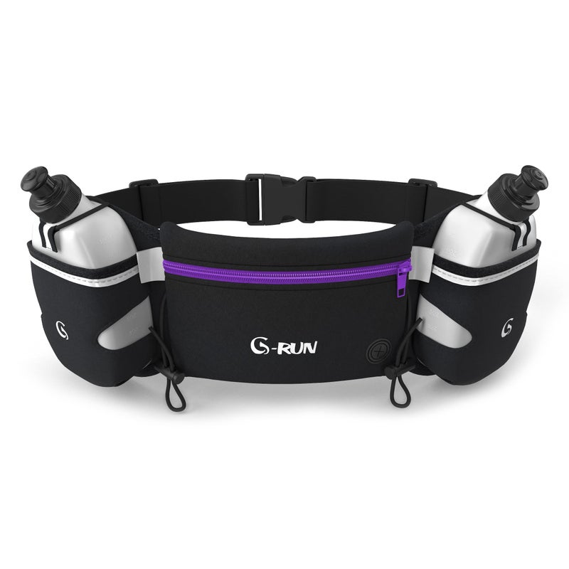 Q-RUN Hydration Running Belt with 2 x 10oz Water Bottles, No Bounce Adjustable Waist Belt for Men & Women, Marathon Running Gear - Image 1