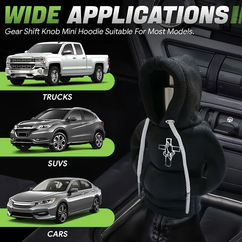 Car Gear Shift Knob Cover Mini Hoodie Interior Accessory Featuring Hands together Design With Side Pocket - Image 4