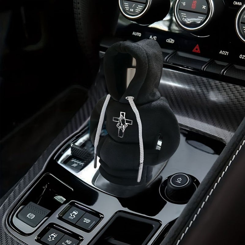 Car Gear Shift Knob Cover Mini Hoodie Interior Accessory Featuring Hands together Design With Side Pocket - Image 1