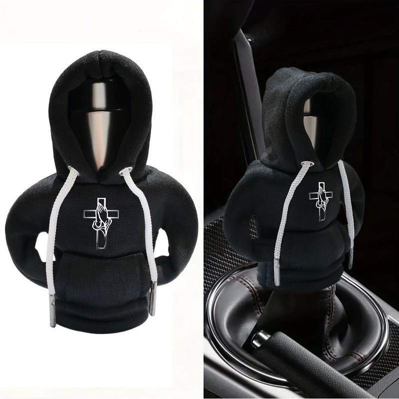 Car Gear Shift Knob Cover Mini Hoodie Interior Accessory Featuring Hands together Design With Side Pocket - Image 2