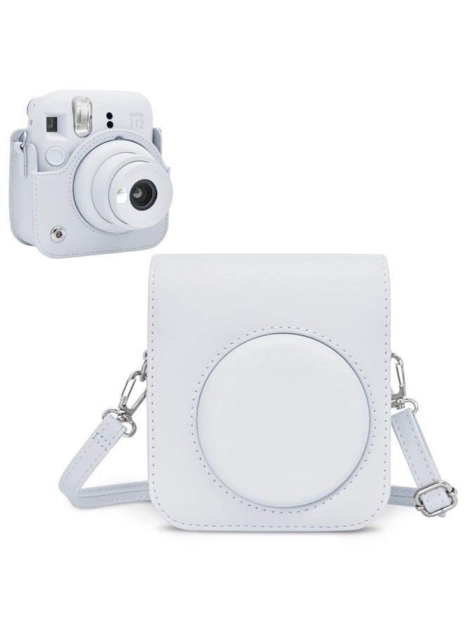 Rieibi حافظة كاميرا متوافقة مع فوجي إنستكس ميني 12 - حافظة بولارويد إنستكس 12 لكاميرا فوجي فيلم إنستكس ميني 12 الفورية - غطاء حقيبة فوجي ميني 12 مع حزام - أبيض طيني - Image 1