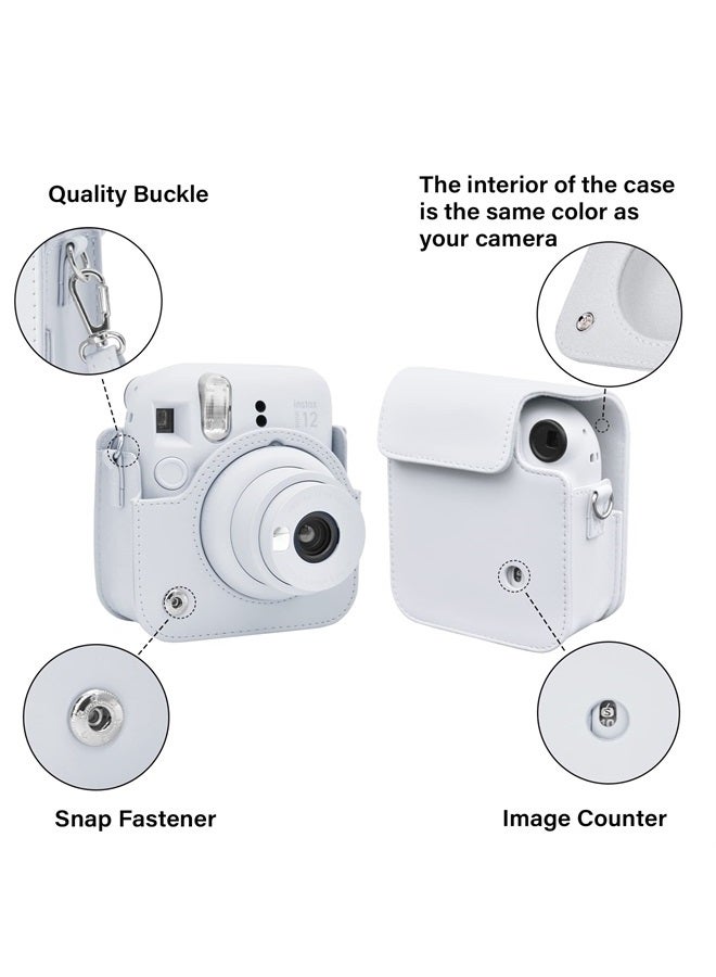 Rieibi حافظة كاميرا متوافقة مع فوجي إنستكس ميني 12 - حافظة بولارويد إنستكس 12 لكاميرا فوجي فيلم إنستكس ميني 12 الفورية - غطاء حقيبة فوجي ميني 12 مع حزام - أبيض طيني - Image 4