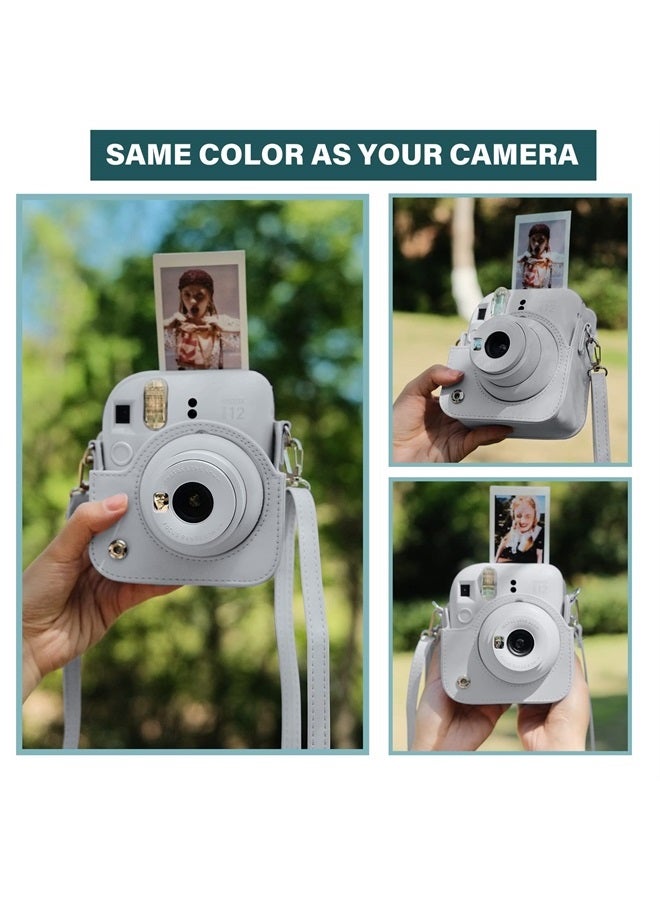 Rieibi حافظة كاميرا متوافقة مع فوجي إنستكس ميني 12 - حافظة بولارويد إنستكس 12 لكاميرا فوجي فيلم إنستكس ميني 12 الفورية - غطاء حقيبة فوجي ميني 12 مع حزام - أبيض طيني - Image 3